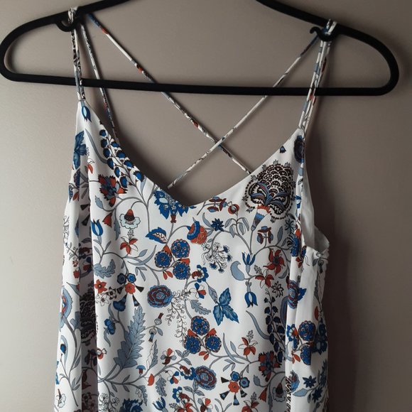 H&M Lined Flowy Cami | White with Blue Rust Flowers | Size 4 - Picture 2 of 10